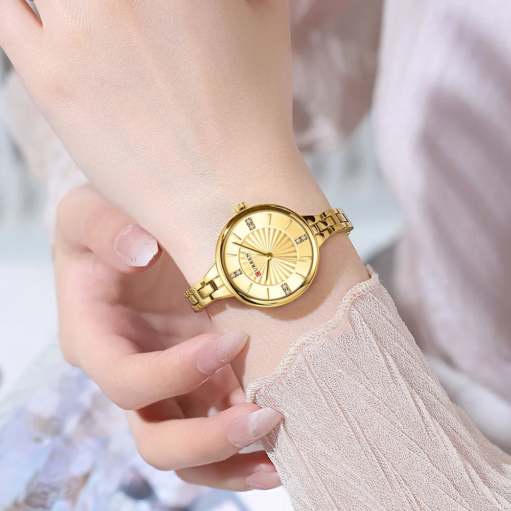 Reloj CURREN 9097 de cuarzo informal para mujer, elegante diseño Simple, resistente al agua, correa de acero inoxidable, reloj de pulsera de negocios a la moda para mujer