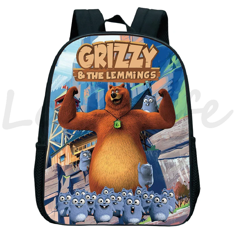 GRIZZY AND THE LEMMINGS mochila para niños y niñas, mochilas escolares de guardería, morral de oso de dibujos animados