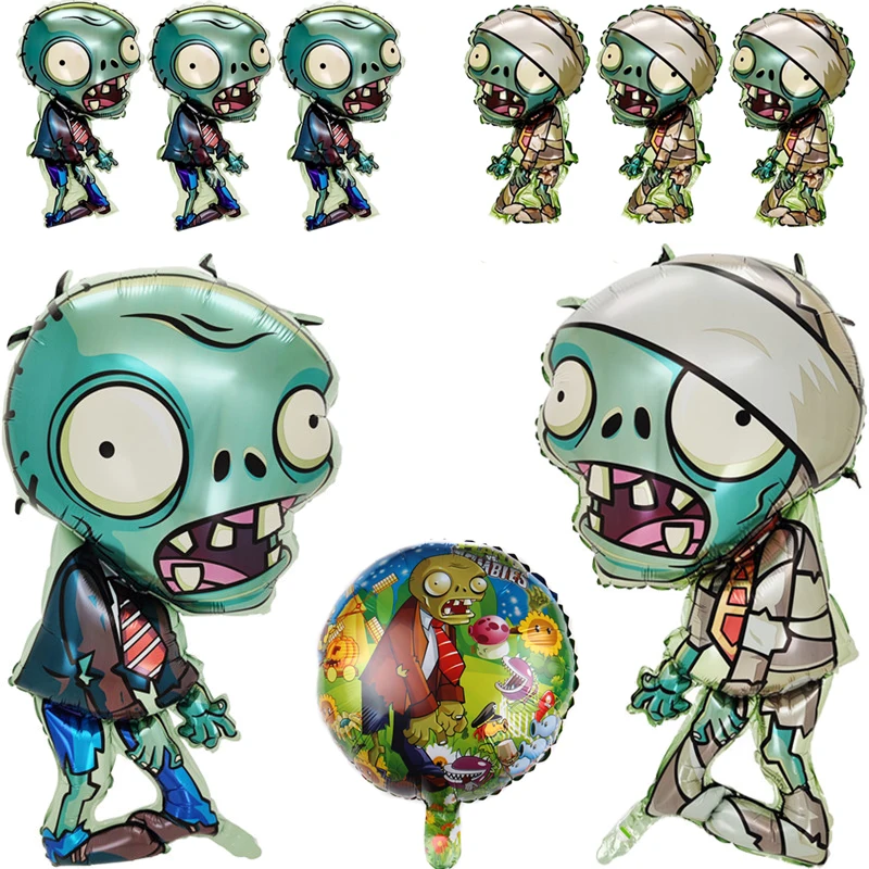Juegos Plantas de globos vs. Paquete de suministros de decoración para fiestas temáticas de zombis, globo de película de aluminio de látex, juguetes clásicos para niños