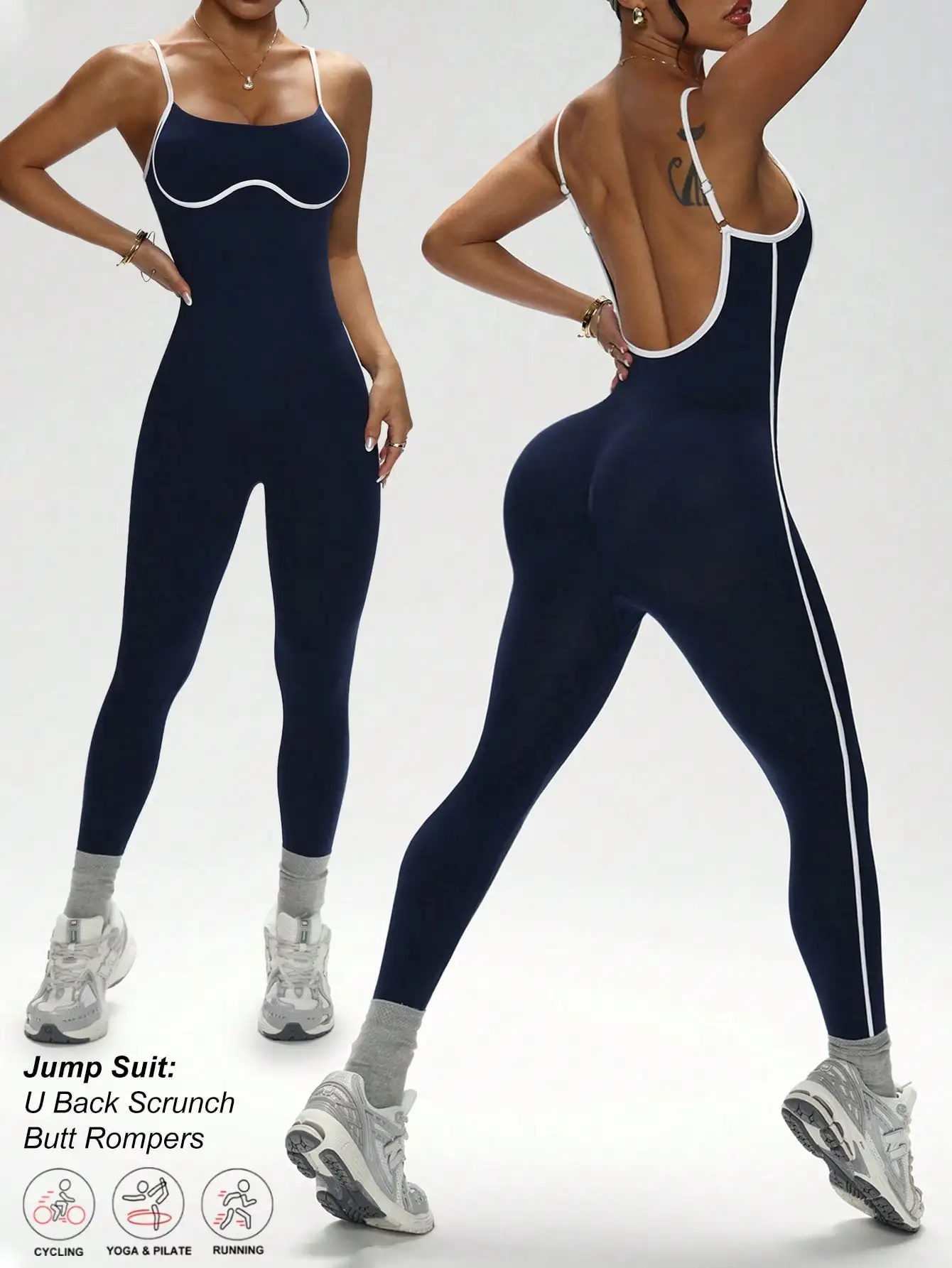 Mono camisola que bloquea el color, traje de yoga que absorbe los golpes, cintura ahuecada, mono sexy, mono deportivo de secado rápido, ti