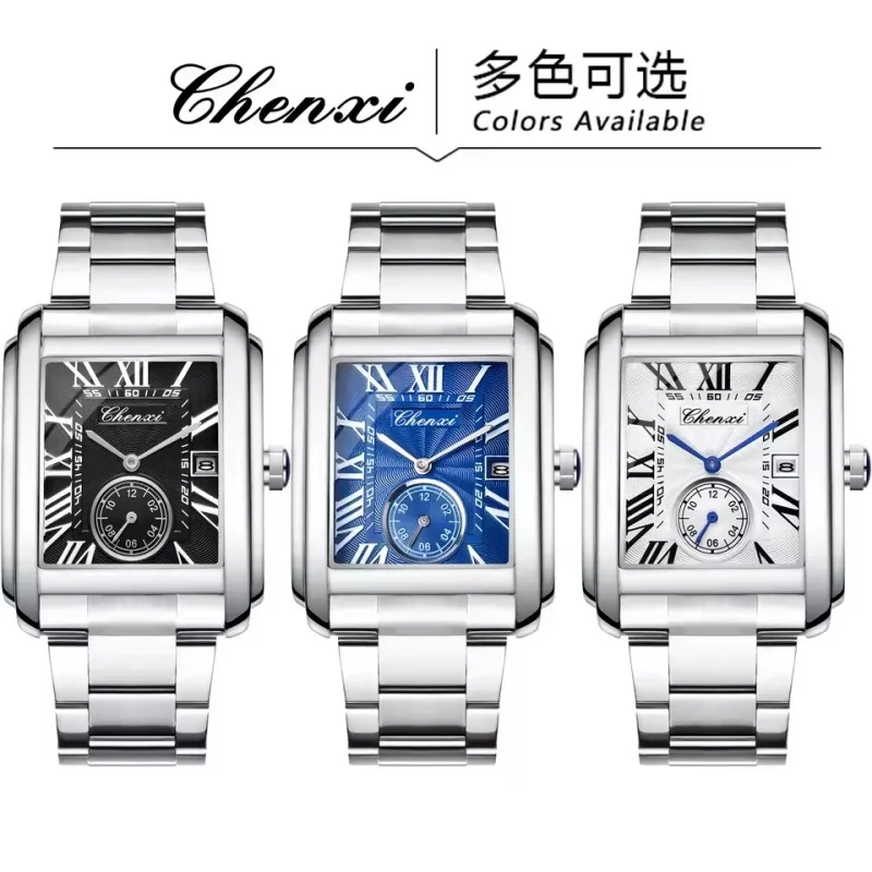 Relojes de Cuarzo CHENXI 8216, Relojes de Pulsera de Acero Inoxidable Plateado, Sencillos y Elegantes para Hombre, Relojes Masculinos
