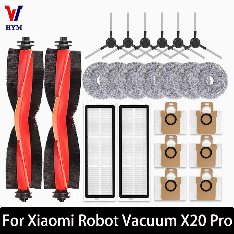 Piezas de vacío para Robot aspirador Xiaomi X20 Pro / D102GL, accesorios, cepillo lateral de rodillo principal, filtro Hepa, paño de mopa, bolsa para polvo