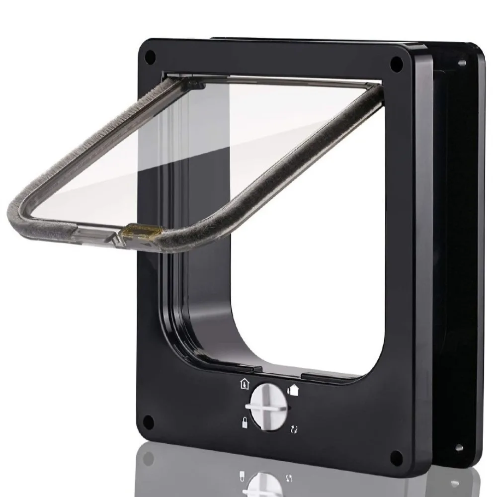 Puerta para Gatos con 4 Modos de Cierre, con Cerradura de Seguridad, Resistente a la Intemperie, de ABS, con Cierre Automático, Perilla Giratoria, Fácil Instalación, Puerta para Perros