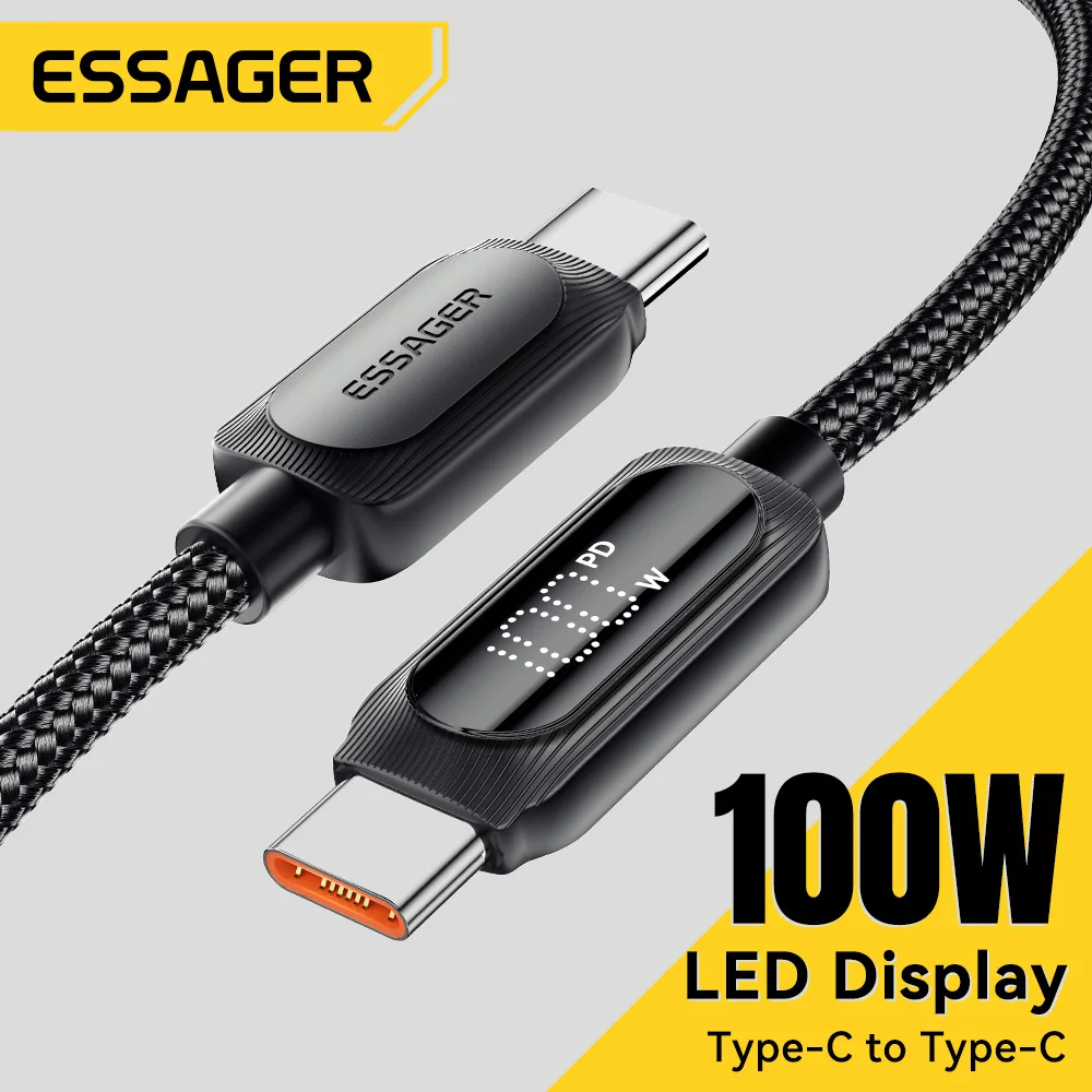 Essager 100W USB C a tipo C Cable para iphone 15 Huawei PD 5A Cable de carga rápida para Macbook iPad Pro Tablet Cable de ordenador portátil
