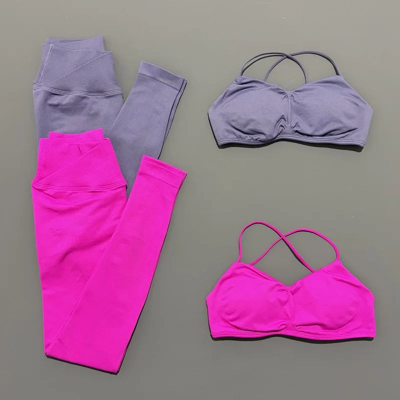 Conjunto deportivo de visión de 2 piezas, novedad de verano, ropa de Yoga, chándal para mujer, Top de Yoga con espalda cruzada atlética, mallas, conjunto de Fitness para Pilates