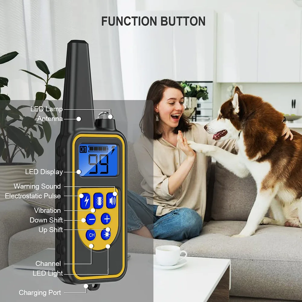 Collar de entrenamiento eléctrico para perros, 800m, corteza desmontable, recargable, antiladridos, vibración, reflectante, para todos los perros y mascotas