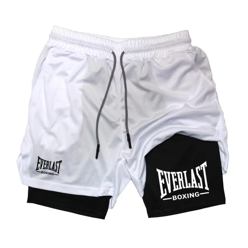 Pantalones cortos de compresión para gimnasio para hombre, pantalones deportivos con estampado EVERLAST, doble capa, secado rápido, baloncesto, musculación, fitness RL0365