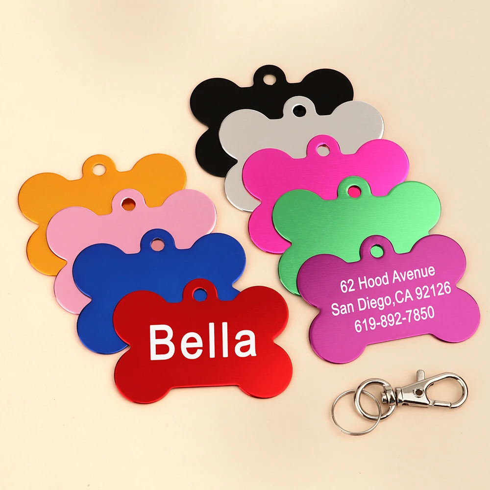 Placa de Identificación para Mascotas con Forma de Hueso, Etiquetas Personalizadas con Nombre para Perros y Gatos, Antipérdida, Grabado Gratuito, Colgante para Collar, Hueso para Mascotas Pequeñas, Medianas y Grandes