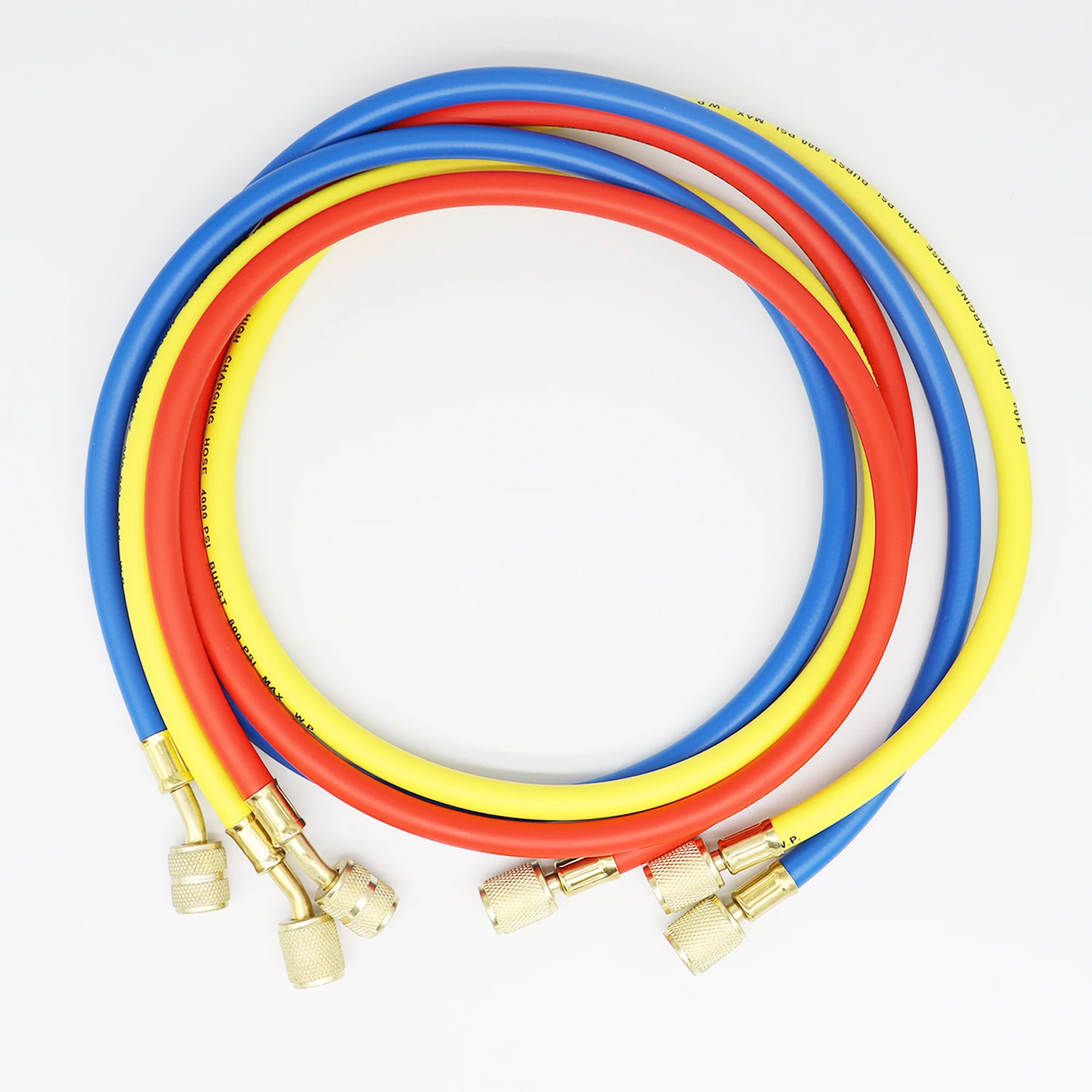 Juego de mangueras de carga de CA para refrigerante R410a, 3 colores, rosca SAE-5/16 de 1/4 ", presión de trabajo de 800-4000 PSI, compatible con R134a HVAC