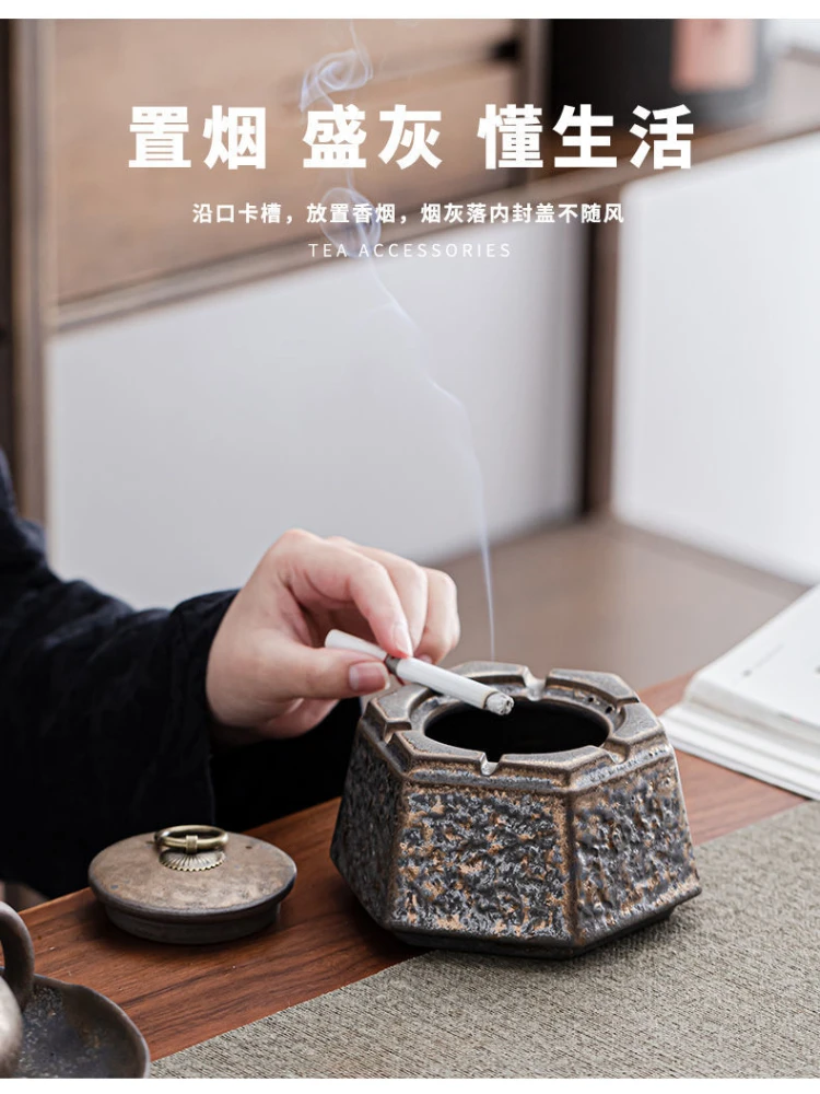 Cenicero de Cerámica Estilo Japonés con Acabado Envejecido, Cenicero Antiguo, Taza para Ceniza, Decoración para Sala de Estar, Oficina, Té, Adorno de Escritorio