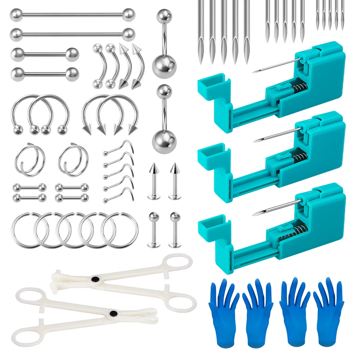 Kit de perforación corporal, herramienta, pistola para Piercing, labio, nariz, lengua, cartílago, ceja, ombligo, fácil de usar, joyería para Piercing corporal para mujeres y hombres