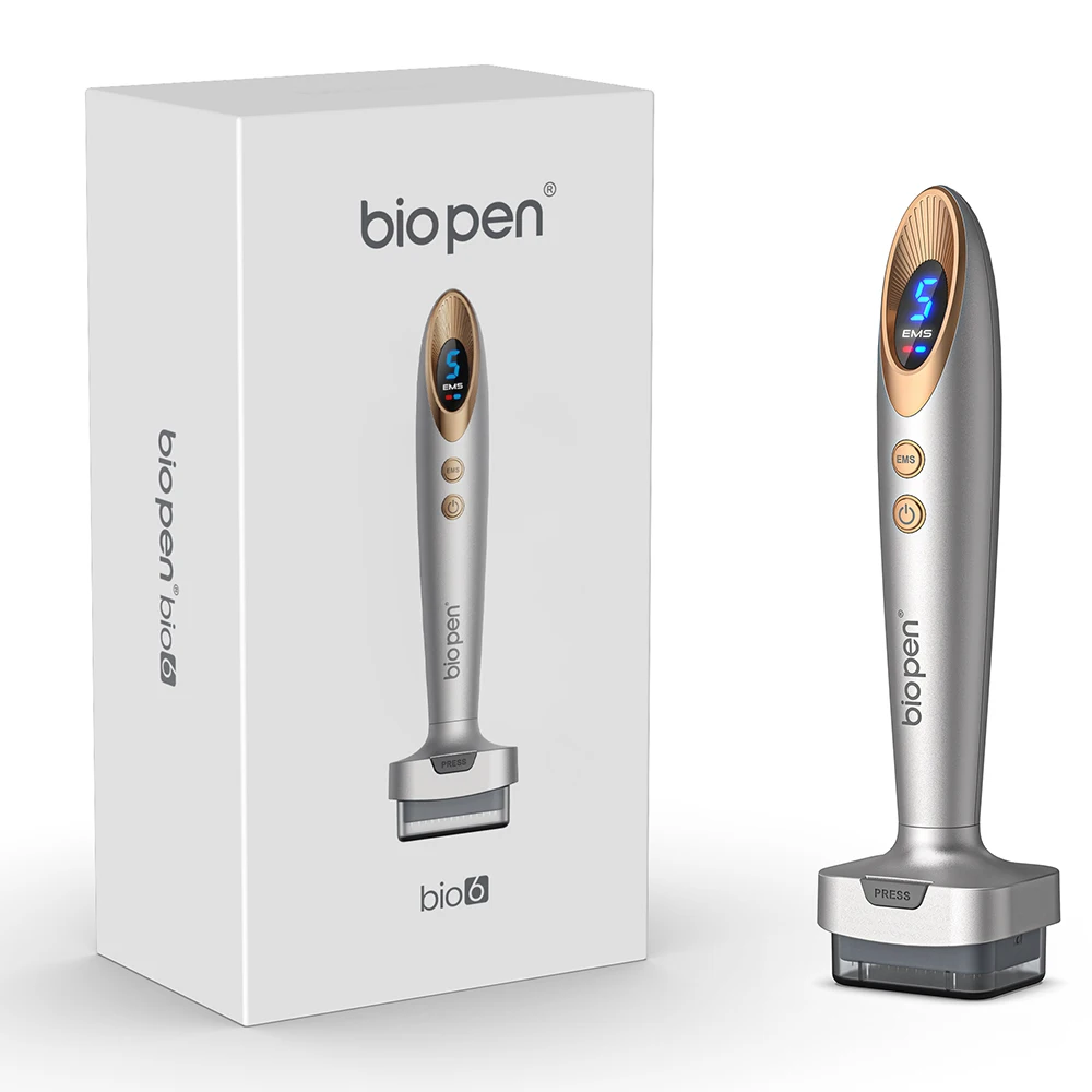 Bio Pen Bio6 EMS de 140 pines y 5 velocidades, Derma Stamp con terapia LED roja/azul y vibración, 4 en 1, para el crecimiento del cabello y cuidado de la piel