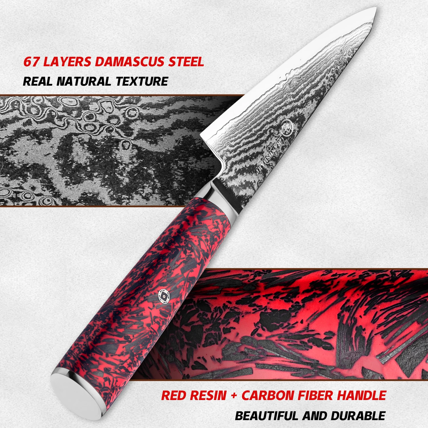 Grandsharp-cuchillo de cocina de Damasco, multiusos, súper afilado, de acero S35VN, para Chef, con mango de resina roja, 5,8 pulgadas