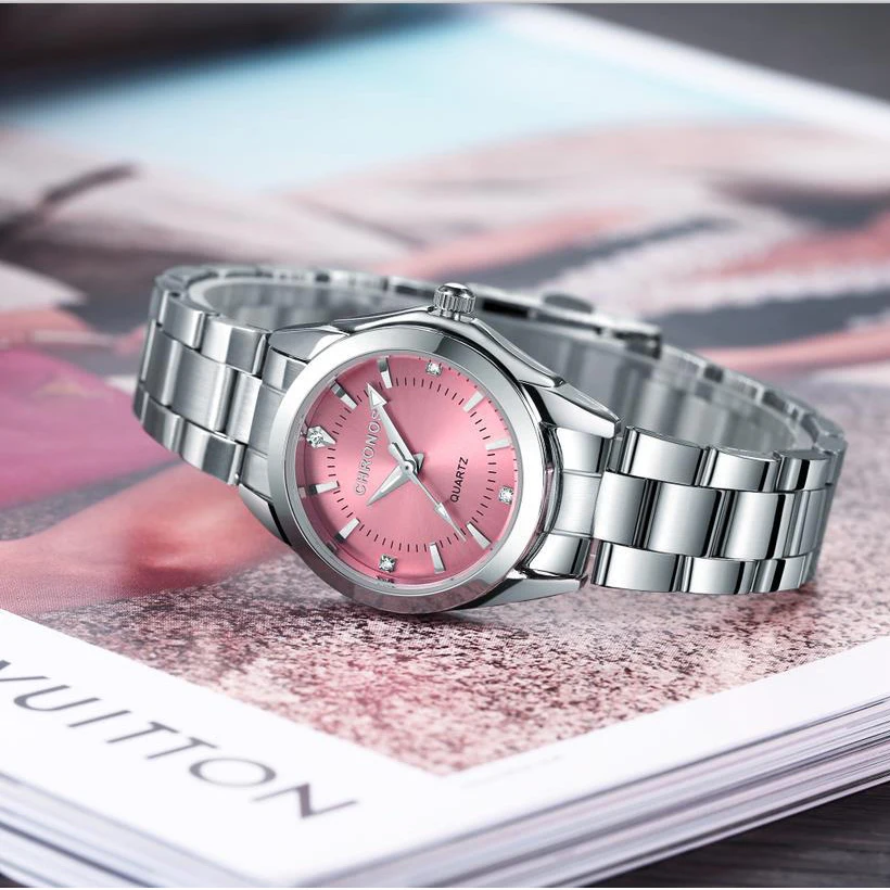 Reloj CHRONOS elegante para mujer, reloj de pulsera de marca a la moda de lujo para mujer, movimiento de cuarzo, regalo de acero inoxidable para novia