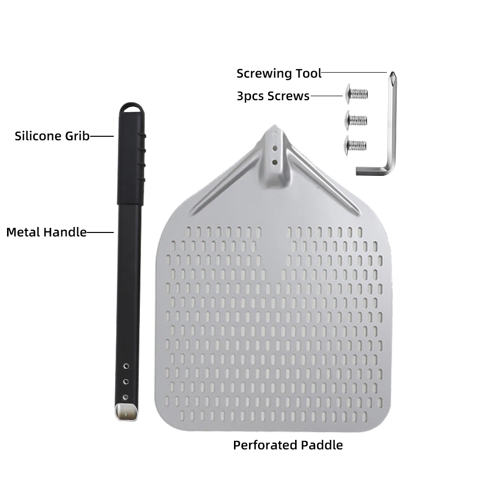 Pala perforada para Pizza grande de 10, 12, 13, 14 pulgadas, mango corto/largo para horno, pelado giratorio, utensilios de cocina, herramientas para hornear Pizza