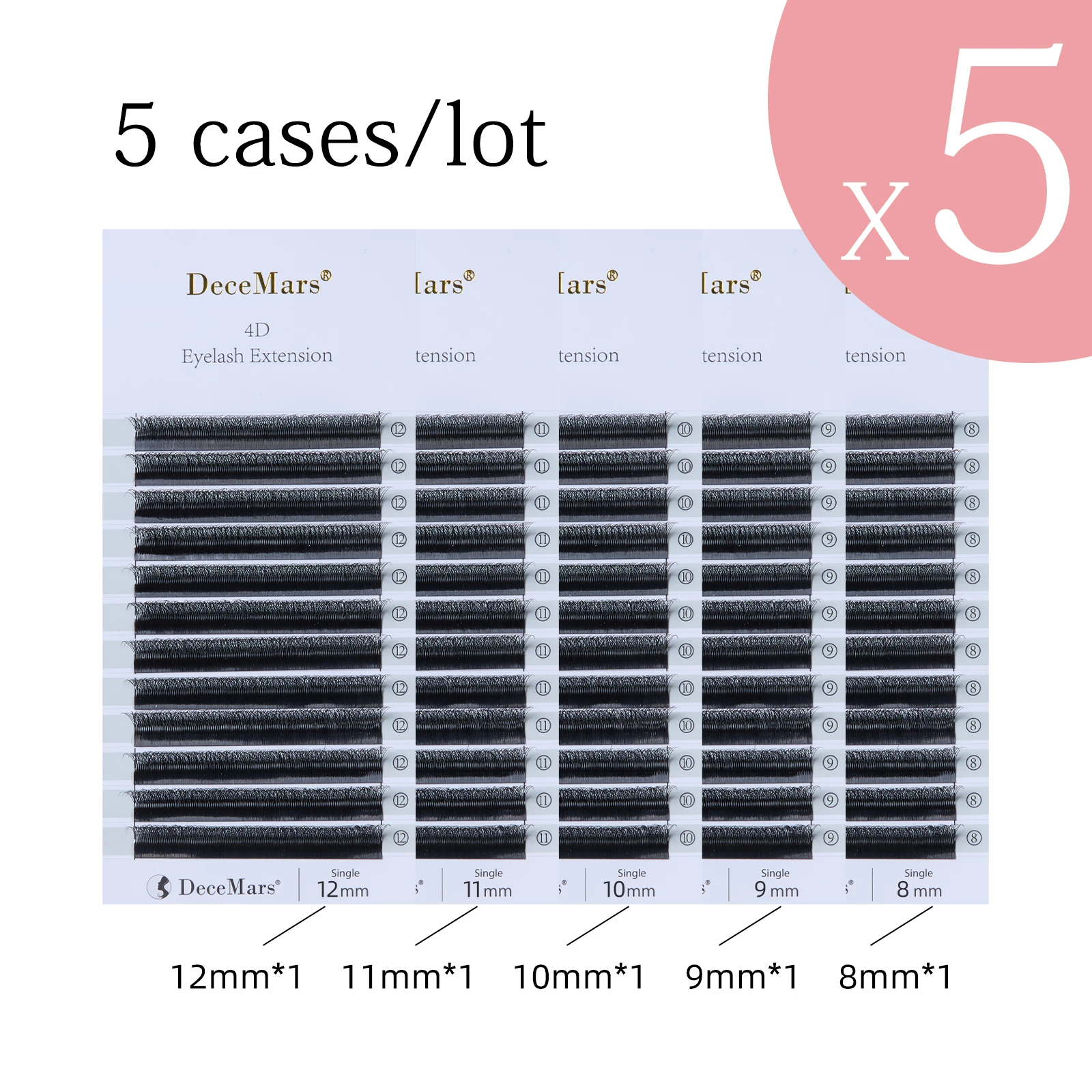 Extensiones de Pestañas DeceMars, 5 Estuches/lote, Extensiones de Pestañas 4D en Forma de W
