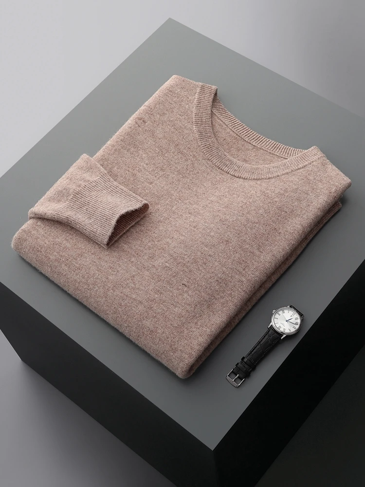 MVLYFLRT 100% suéter de lana merina pura, jersey de cuello redondo para hombre, Tops, Otoño Invierno, suéter fino de Color sólido, básico versátil