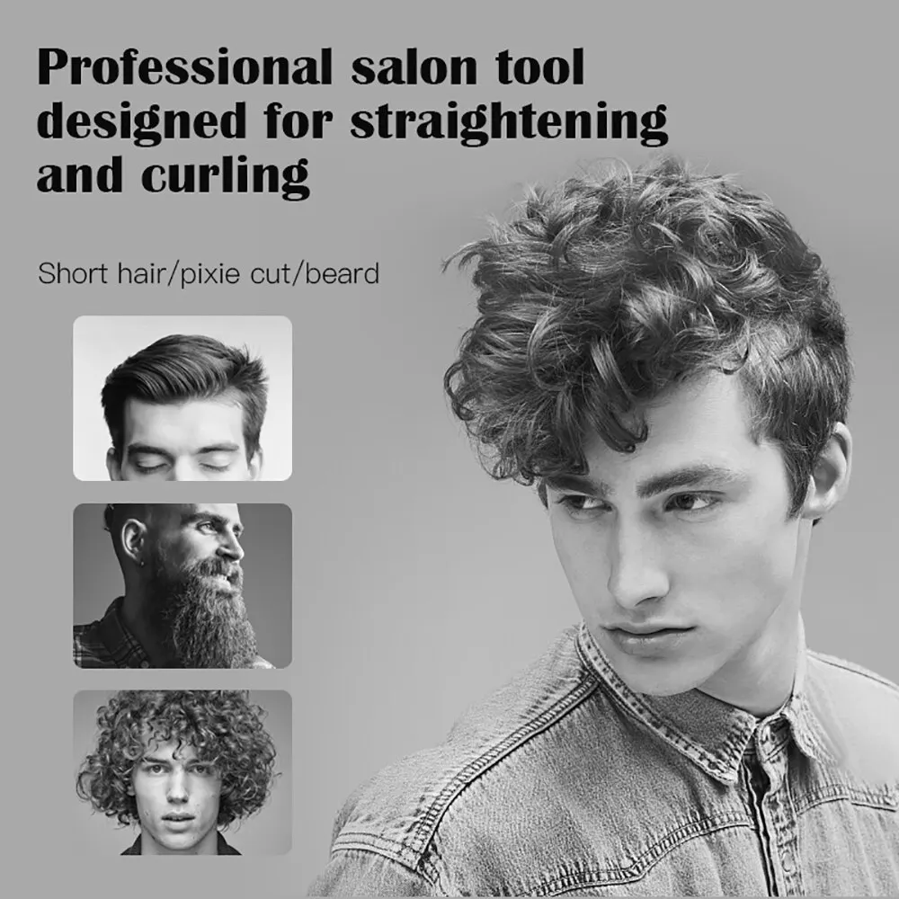 Mini alisador de pelo para pelo corto, placa de titanio, lápiz fino para Barba, plancha plana, herramientas de peinado de doble voltaje para viaje