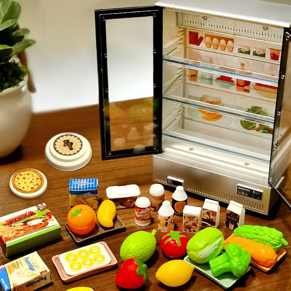 21 Uds. Juguete de cocina, refrigerador grande de doble puerta, muebles en miniatura, luz musical, accesorios de comida, modelo para niña, regalo de cumpleaños