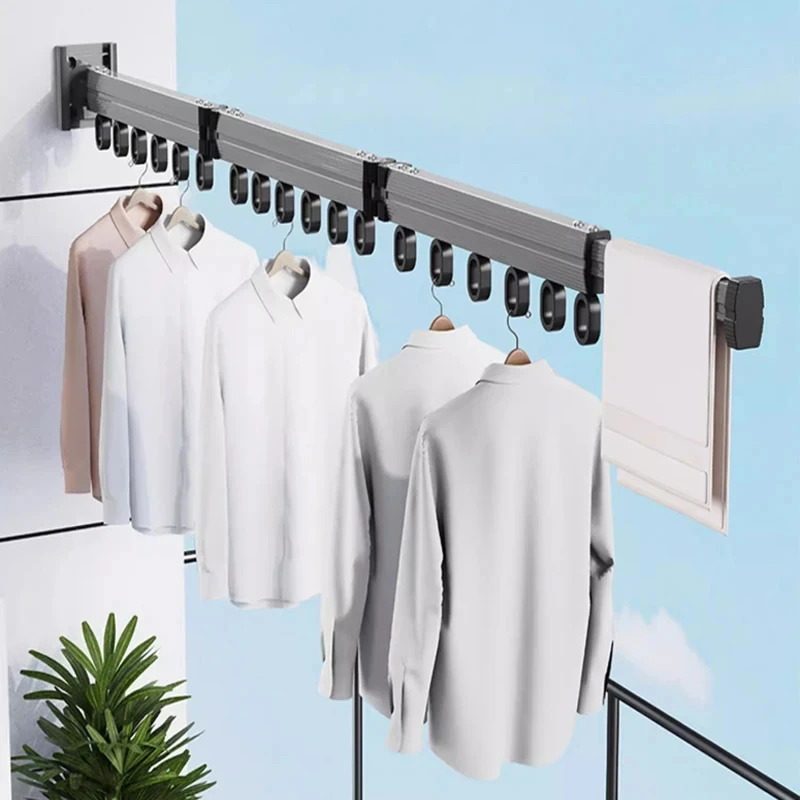 Colgador de ropa retráctil, tendedero plegable de aleación de aluminio, tendedero plegable montado en la pared, secadora de ropa que ahorra espacio