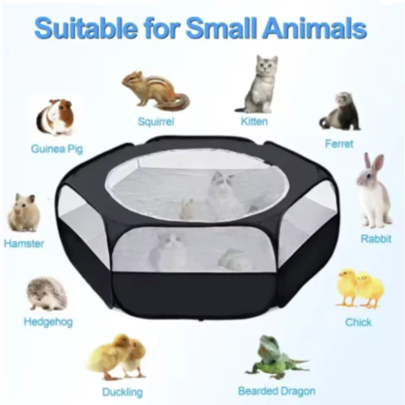 Jaula pequeña portátil para mascotas, jaula transparente para erizo, tienda de campaña, parque para mascotas, valla de patio plegable abierta para perro, hámster, conejo, conejillo de indias
