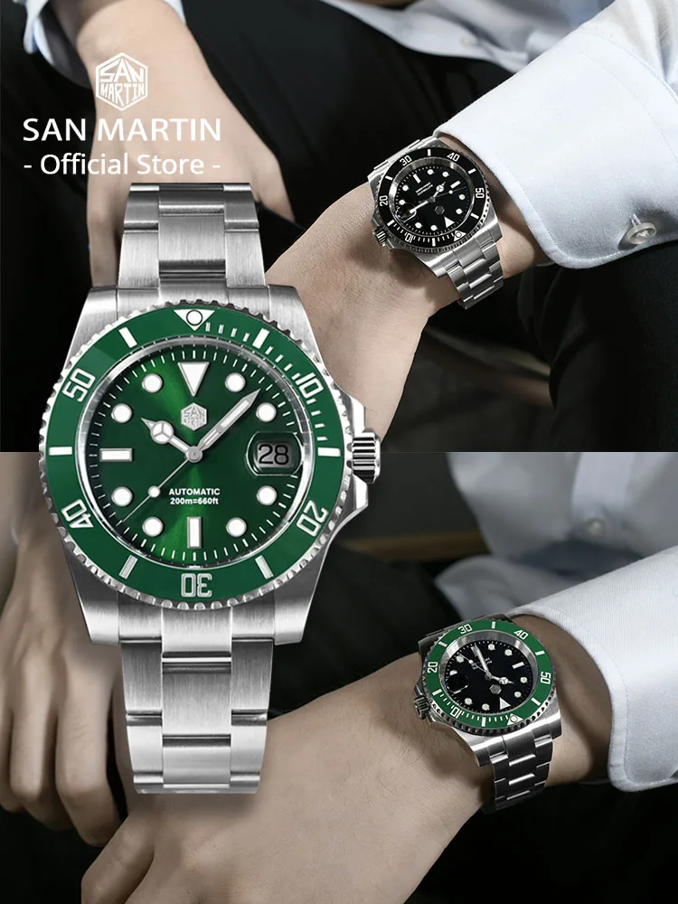 San Martin versión mejorada 40mm Water Ghost Diver reloj hombres relojes mecánicos automáticos de lujo zafiro impermeable 200m SN0017