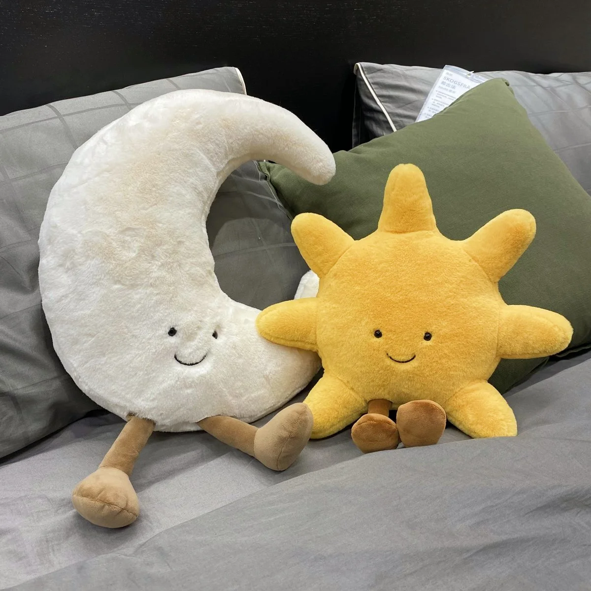 Adorable cara sonriente, Luna blanca, sol amarillo, peluche, lindo juguete de peluche meteorológico de dibujos animados para decoración de dormitorio de niños, almohada para sofá
