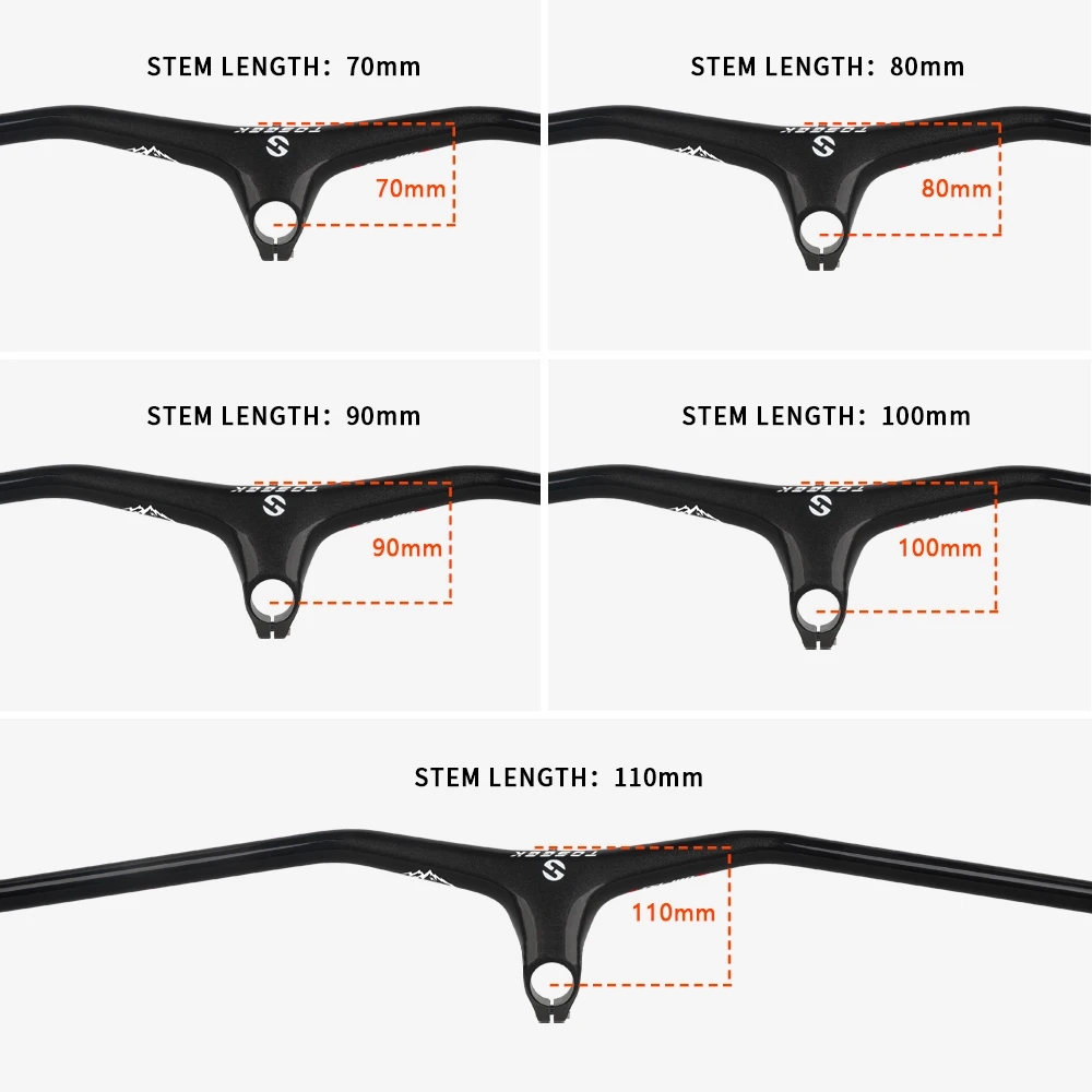 TOSEEK-Manillar y vástago TSL180 para bicicleta de montaña, manillar integrado de carbono de 10 grados, 260g, Width780-70/80/90/100/110mm
