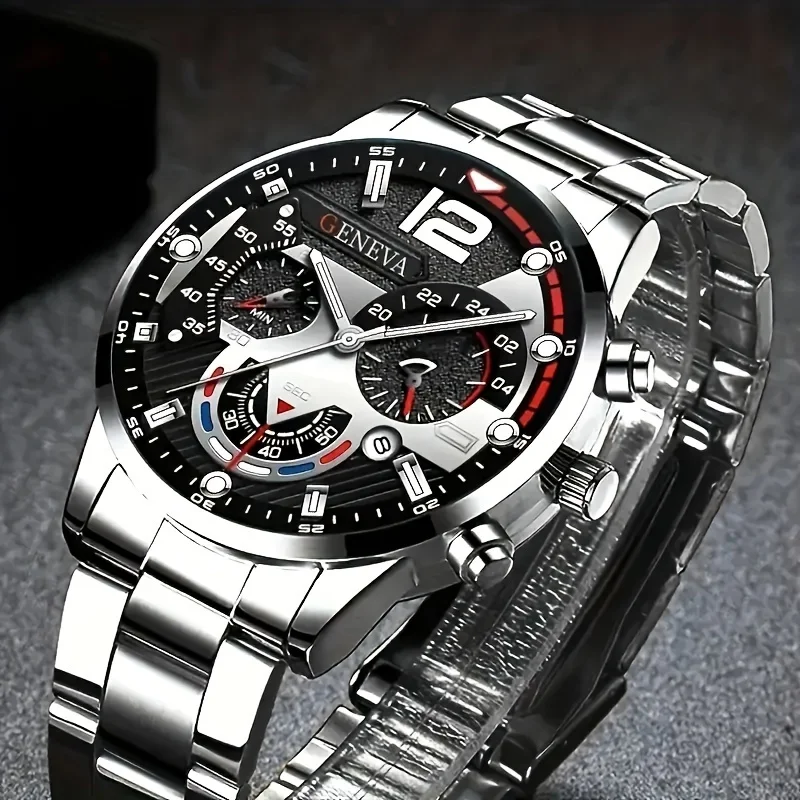 Juego de relojes de cuarzo para hombre, 4 Uds., esfera decorativa de tres ojos, relojes de negocios para hombre, reloj Masculino (sin caja)