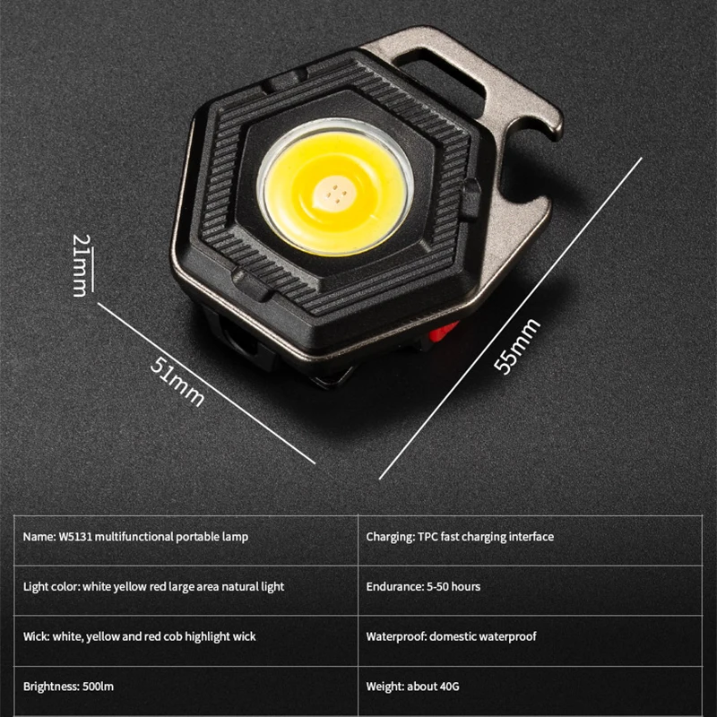 Mini luz de trabajo LED COB multifuncional, linterna portátil recargable, linterna para acampar al aire libre