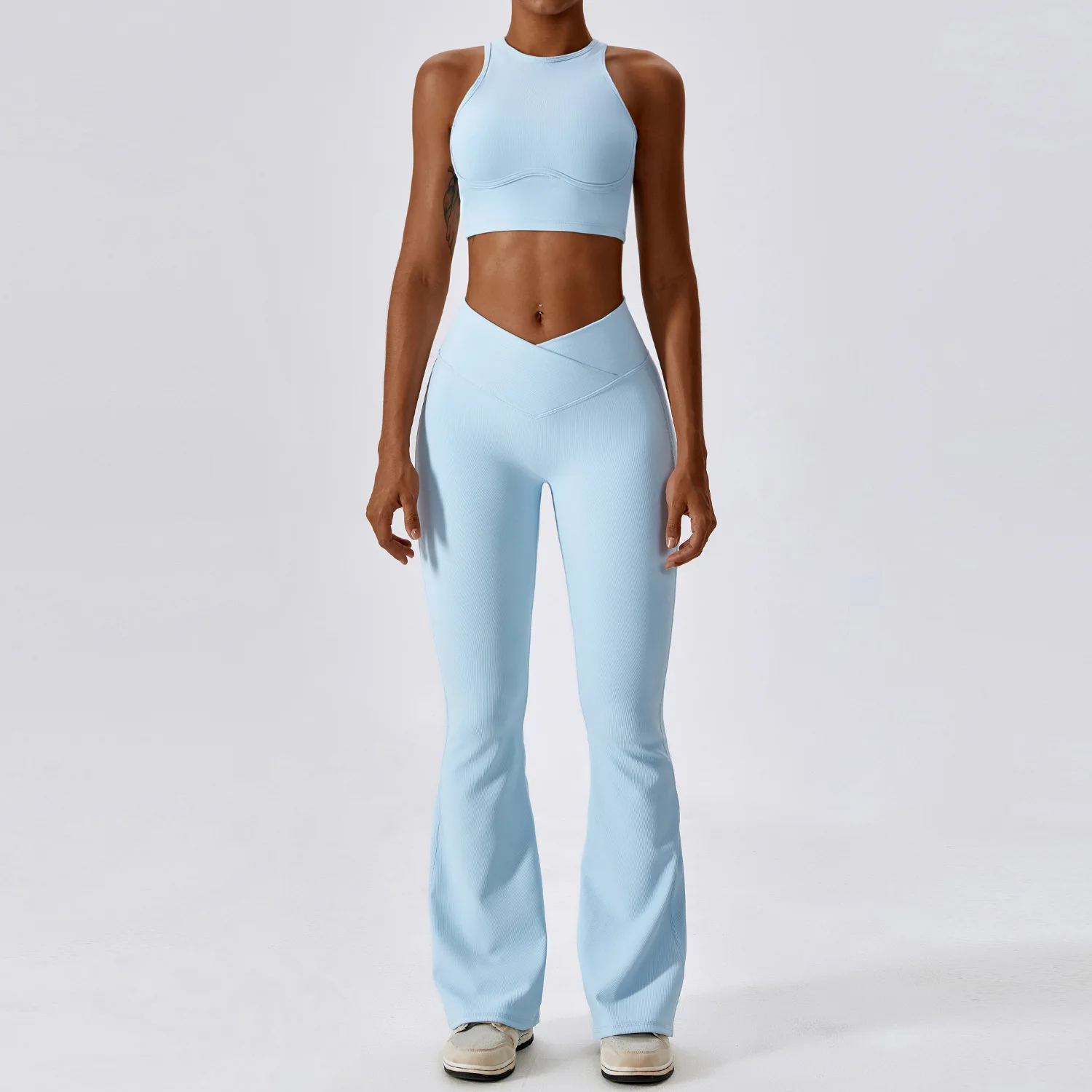 Conjunto de Yoga sin costuras para mujer, ropa de gimnasio, trajes de Yoga para Fitness, chándales de costilla, Sujetador deportivo, mallas de gimnasio, trajes deportivos, 2 uds.