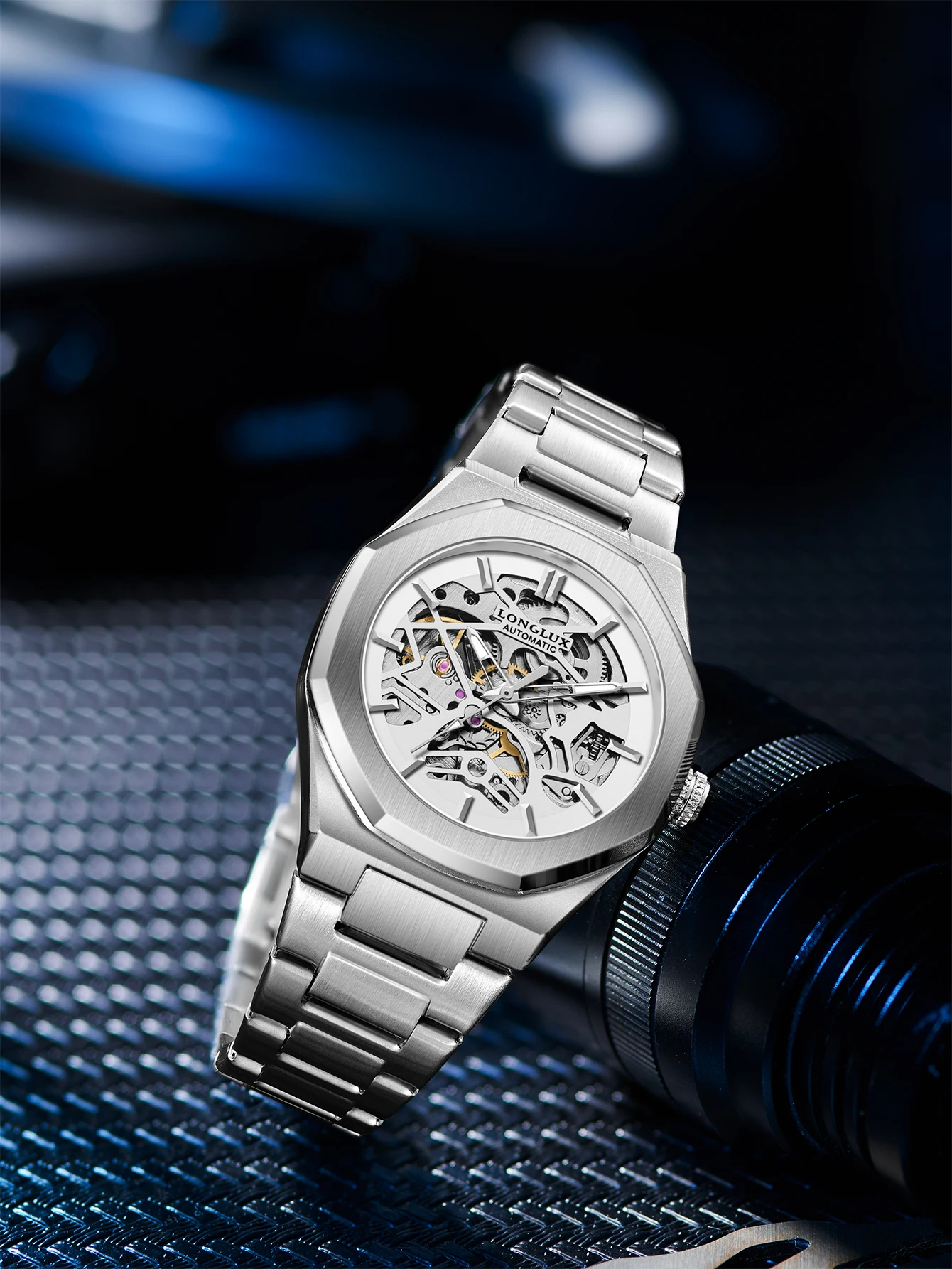 Reloj Automático LONGLUX para Hombre, Reloj Mecánico Esqueleto Resistente al Agua, Diseño Alienígena, Acero Inoxidable, Regalo