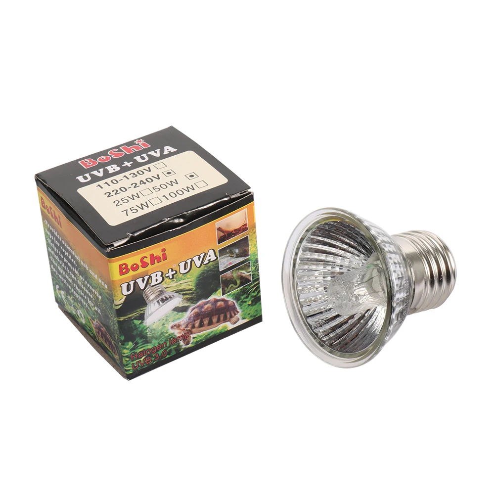 Lámpara de calor para reptiles UVA + UVB espectro completo 25/50/75w reptil lagarto serpiente tortuga mascota para tomar el sol bombilla Uv adecuada para Base de lámpara E27