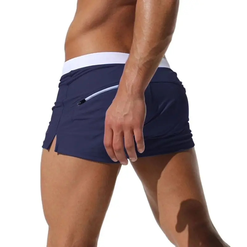 Traje de baño para hombre, pantalón corto de surf de cintura baja, sexy y con personalidad, con bolsillo, para natación y playa