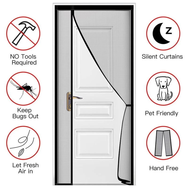 Mosquitera magnética para puerta, tamaño personalizado, cortina antimosquitos, cierre automático, malla invisible para cocina, sala de estar interior