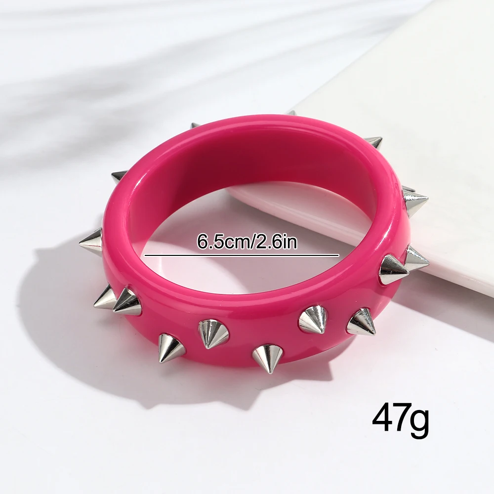Pulseras de Aro Redondas con Remaches Acrílicos Rosas de Moda para Mujer, Brazaletes Geométricos Gruesos Novedosos, Joyería Y2K, Regalos y Accesorios