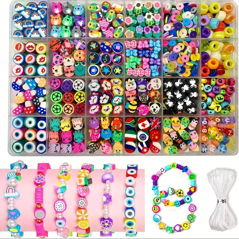 Kit de fabricación de joyas, 700 Uds., manualidades con cuentas DIY para collares y pulseras, acrílico, arcilla suave, dijes de animales, juegos de cuentas de arcilla polimérica