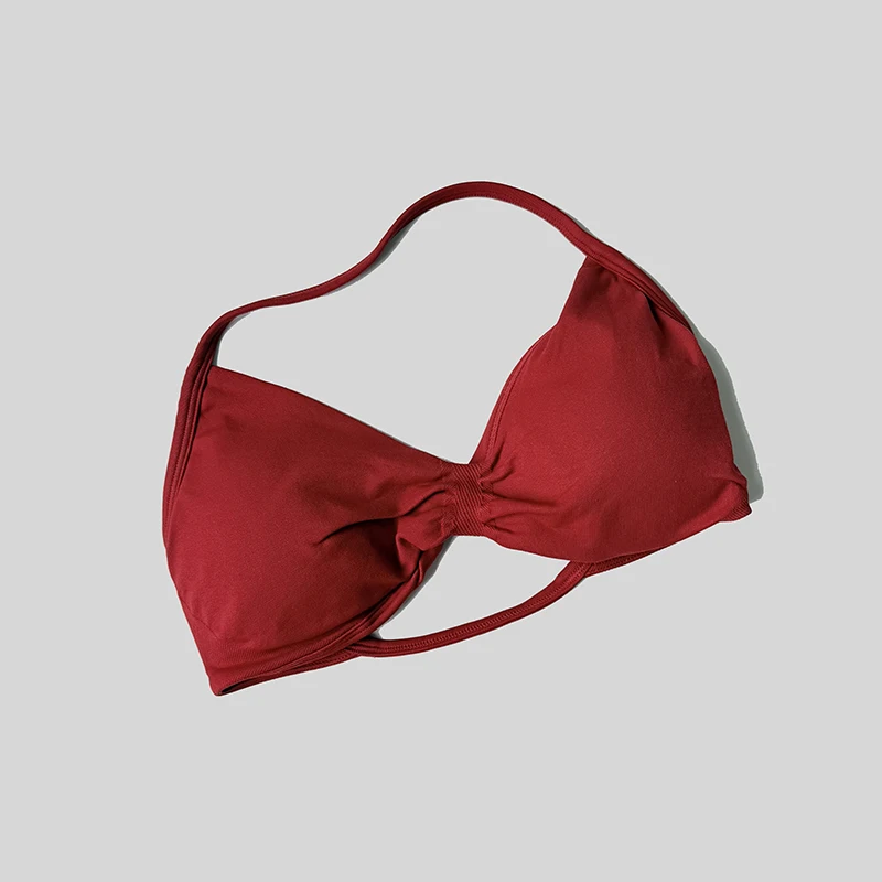 Sujetador deportivo con cuello Halter para mujer, Top corto de gimnasia con espalda abierta y realce, camisetas sin mangas de Yoga para entrenamiento sin costuras acolchadas