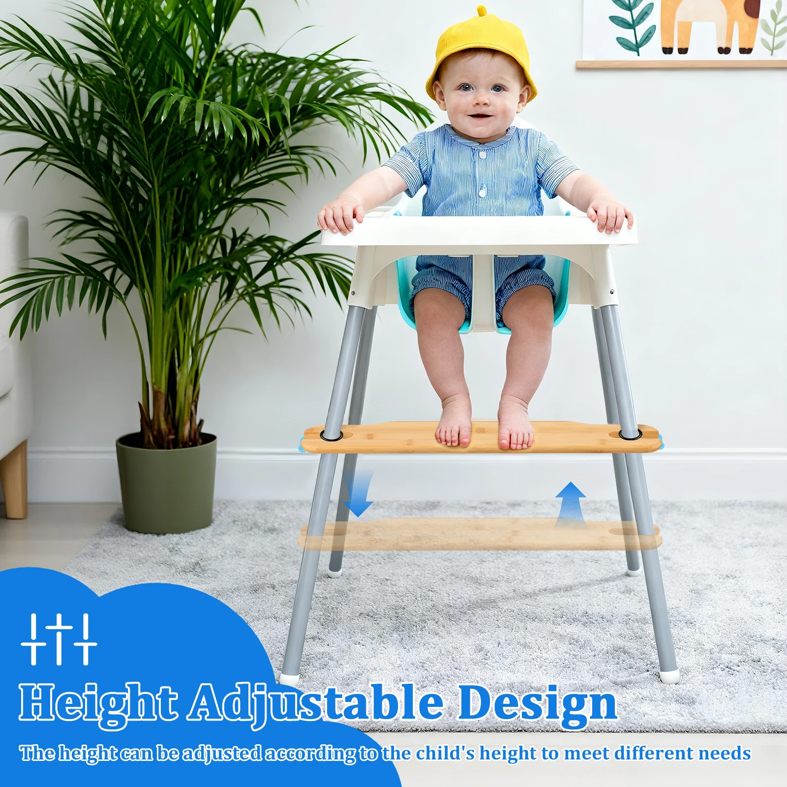 Reposapiés para Silla Alta de Bebé, Altura Ajustable, Pedal para Silla Alta de Bebé, Reposapiés de Bambú Natural para Asiento Infantil, Accesorios para Bebés