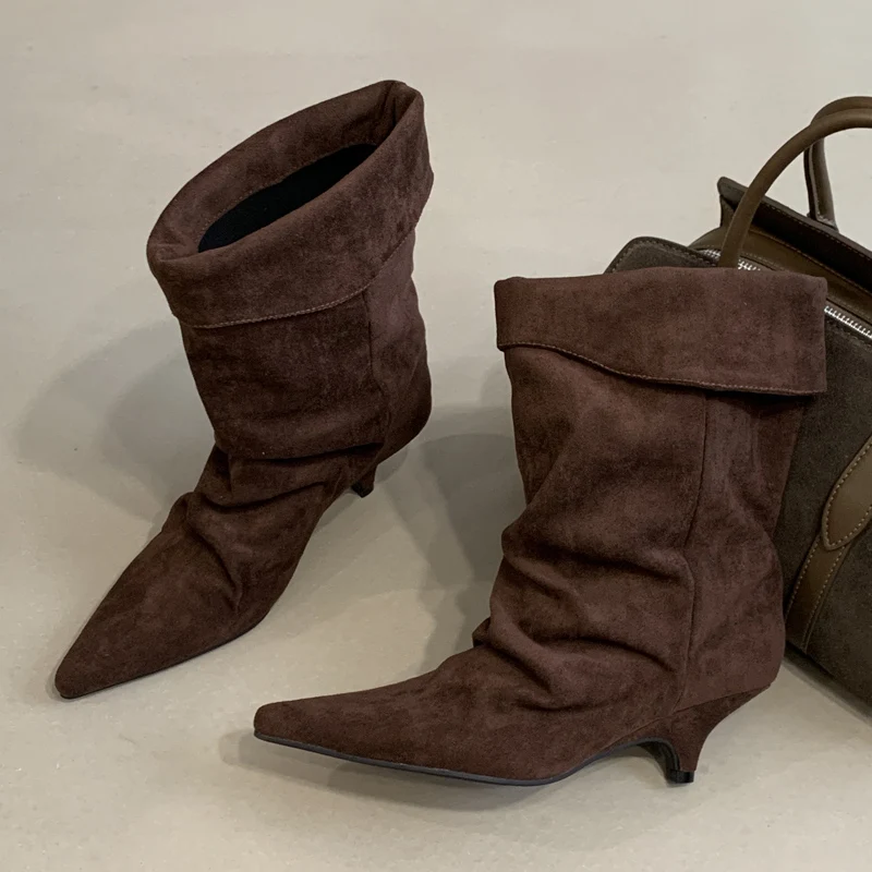 Aneikeh moda estilo callejero botines Vintage Mujer invierno puntiagudos Zapatos finos De tacón bajo Botas cortas Zapatos De Mujer