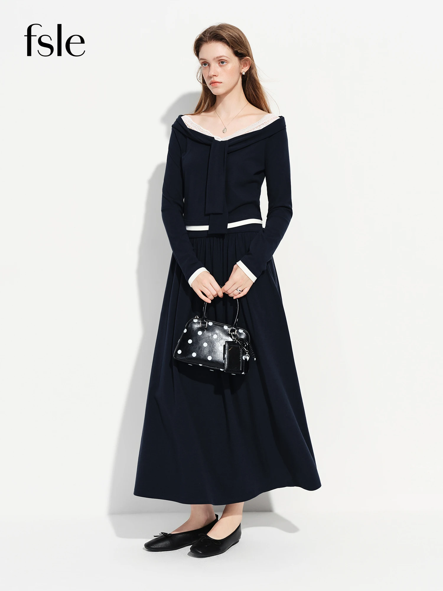 FSLE 2026 Nuevo Conjunto de Dos Piezas de Estilo Francés para Mujer, Primavera, Top de Encaje, Falda Línea A, Estilo Preppy, Elegante y Vintage