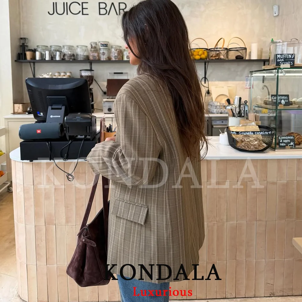 Blazer a Cuadros Elegante para Mujer de Oficina KONDALA, Blazer Oversize con Botón Único en la Parte Delantera, Moda Primavera-Verano 2026, Top para Mujer de Oficina