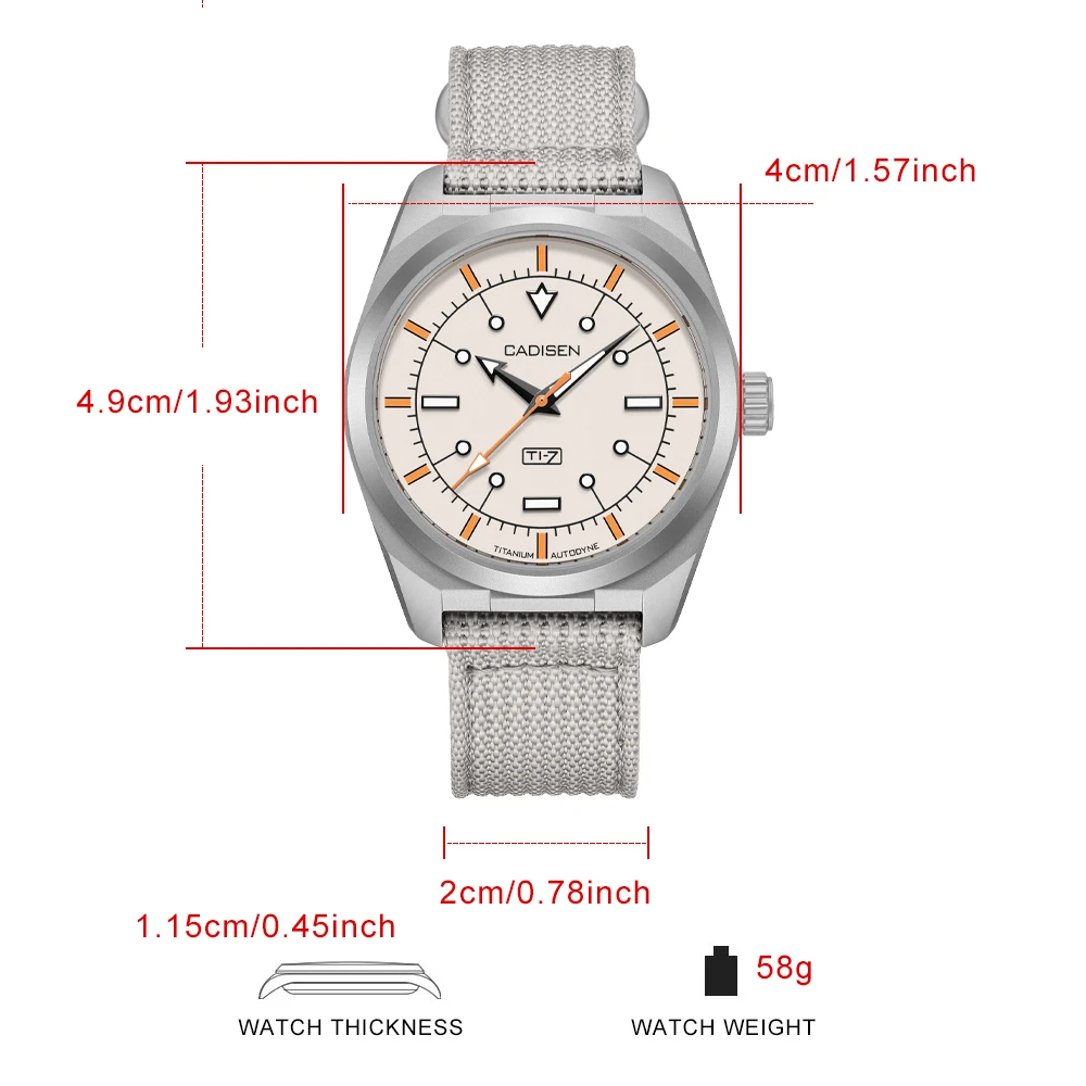 CADISEN TI-7 2026 NUEVO Reloj de Pulsera Automático Mecánico de Acero de Titanio Autodyne con Correa de Lona, MIYOTA 8215, Luminoso, Resistente al Agua, para Hombre