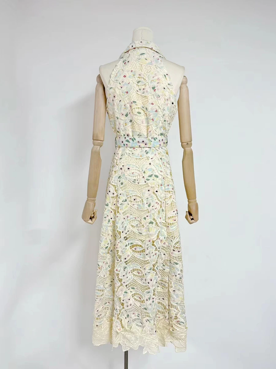 TWOTWINSTYLE, vestidos adelgazantes calados de Color intenso para mujer, vestido sin mangas con solapa de cintura alta, vestido con temperamento, estilo de moda femenina