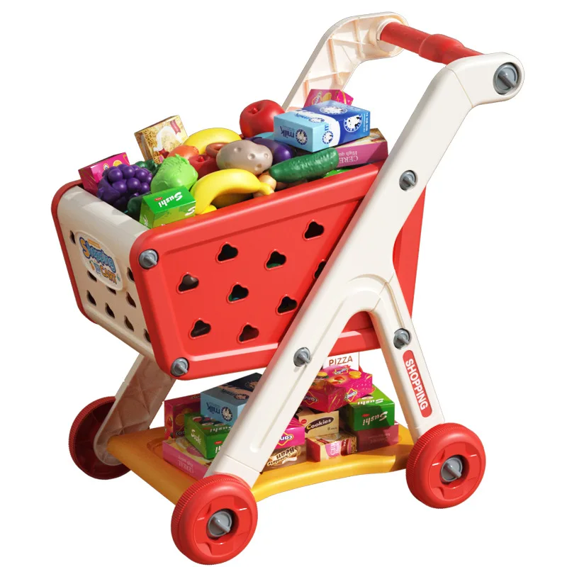 Carrito de Compras de Juguete para Bebés, Pequeño Carrito de Juego para Niños, Casa de Juego, Frutas para Cortar, Cocina Musical, Supermercado, Juguetes Educativos para Niños y Niñas