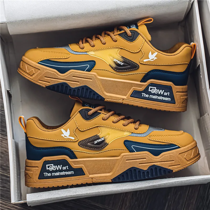 Zapatos Deportivos Casuales Otoño 2024 para Hombre, Zapatos de Cuero de Moda con Punta Baja, Zapatos de Running Versátiles, Zapatos de Skateboard para Hombre Aptos para Deportes al Aire Libre