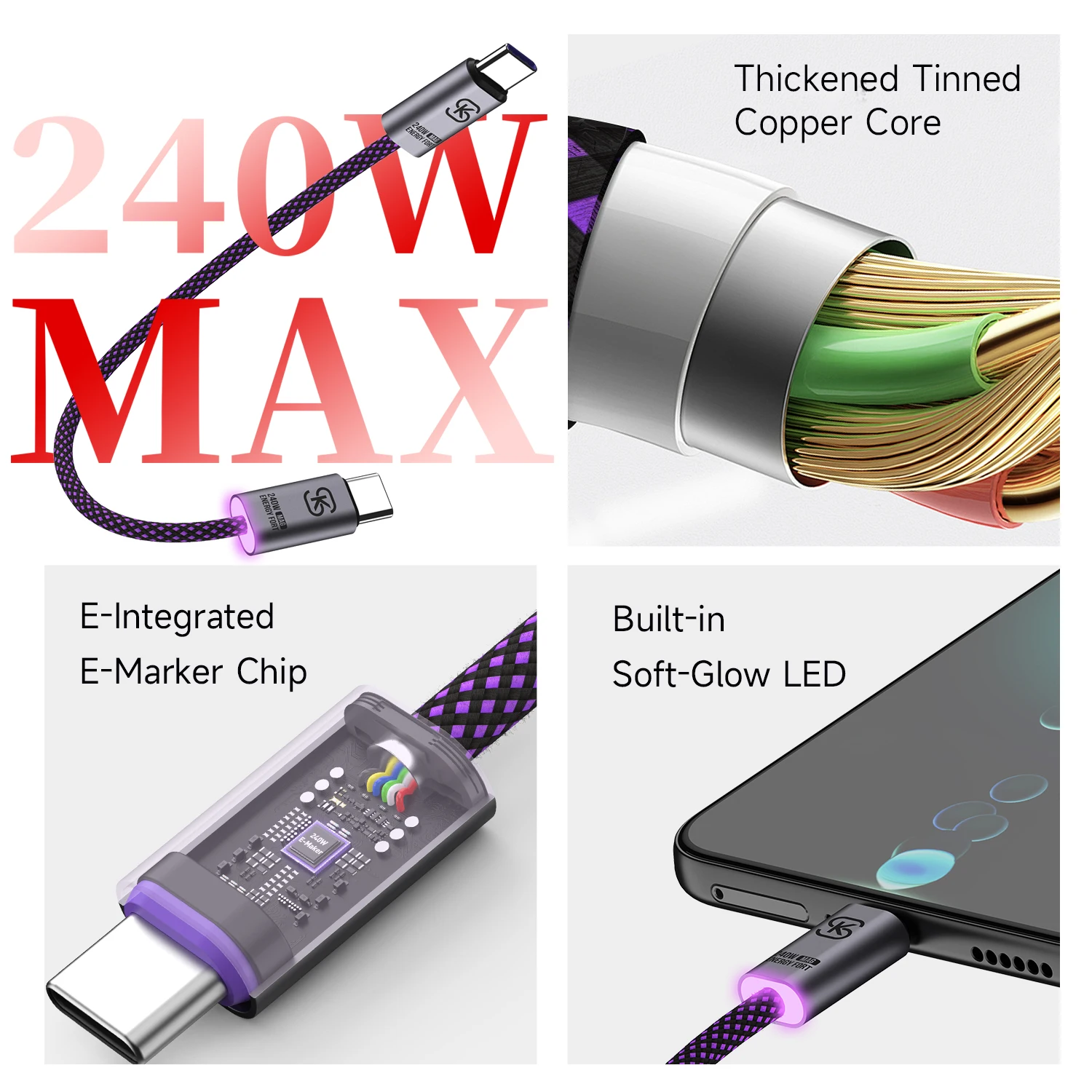 Cable Magnético Corto de 240W y 0.16m con Organizador de Cables, Carga Rápida y Transferencia de Datos para Xiaomi/UGREEN/HUAWEI/Baterías Externas