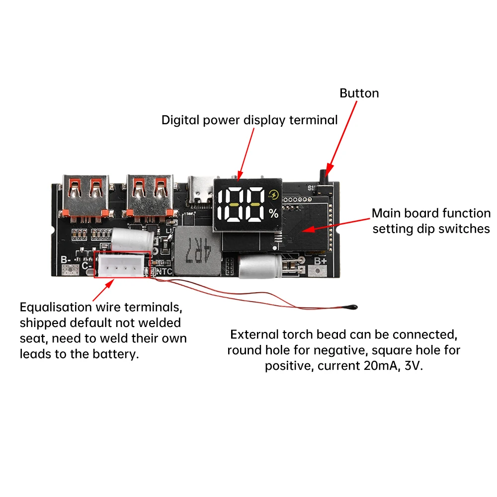 Placa base para banco de energía DIY de 65W 100W con carga rápida bidireccional Dual Type-C PD3.1 PPS SCP VOOC MPPT y placa de carga solar 3S 4S 5S