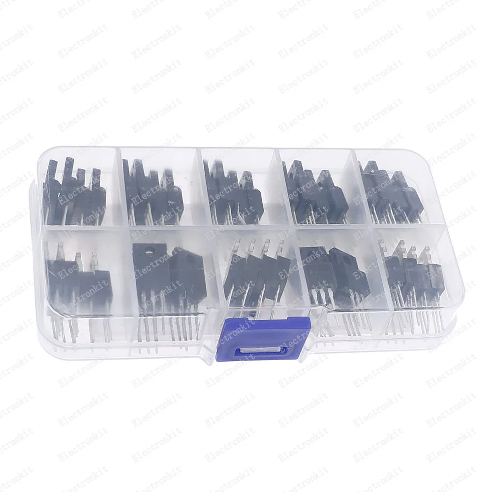 Kit de transistores Mosfet, caja de 50 piezas, 10 valores TO-220, 2N60, 4N60, 5N60, 8N60, 10N60, 12N60, 20N60, 13003, MBR20100, 75NF75