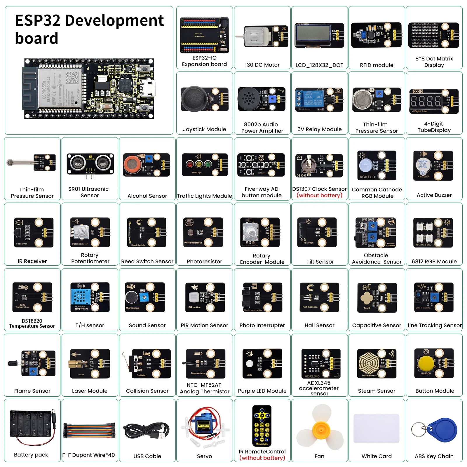 Kit de Módulos de Sensores Keyestudio ESP32 42 en 1 para Kit Electrónico DIY ESP32 Compatible con Arduino C y MicroPython (65 Proyectos)